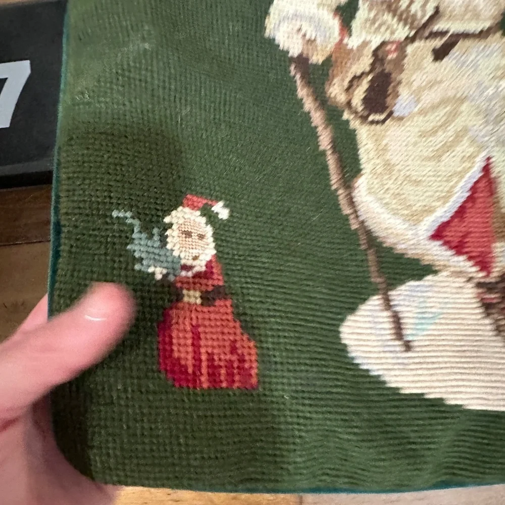 Vintage Santa Needlepoint pillowcase with velvet back.